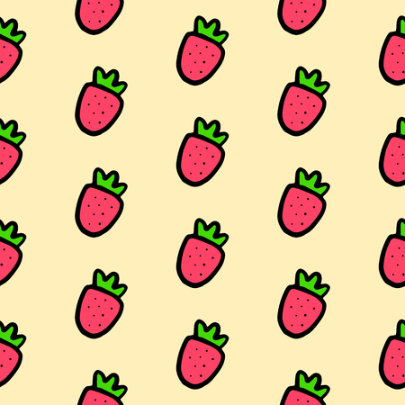 Strawberry seamless pattern hand drawn cartoon minimalism on peach fontのイラスト素材
