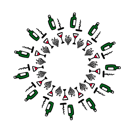 Wine grape and bottle hand drawn mandala minimalism style cartoon artのイラスト素材