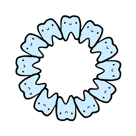 Smilling teeth hand drawn cartoon wreath mandala minimalism styleのイラスト素材