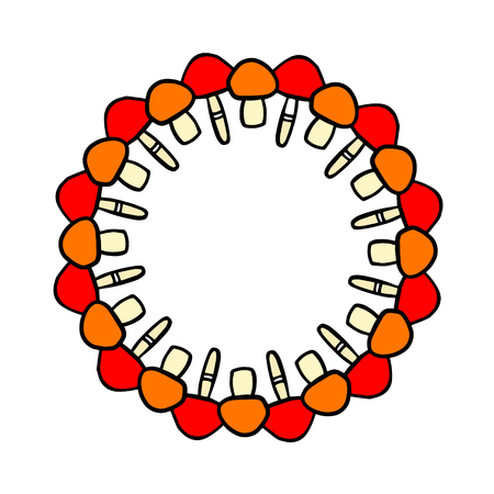 Colorful mushrooms hand drawn wreath mandala red and orange cartoon minimalismのイラスト素材