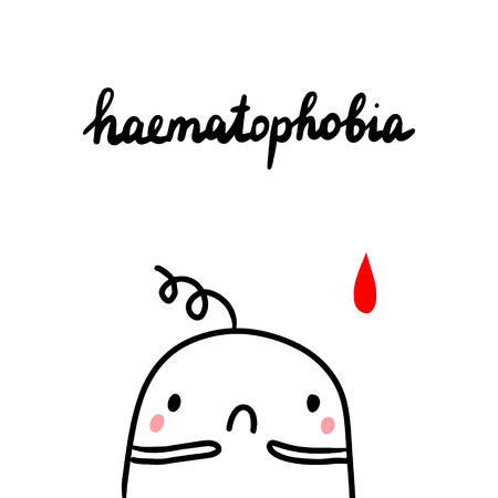 Haematophobia hand drawn illustration with cute marshmallow and blood cartoon minimalismのイラスト素材