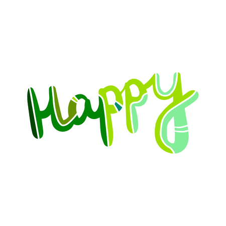 Happy hand drawn lettering with decorative elements in different colors cartoon minimalismのイラスト素材