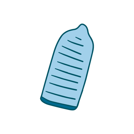 Condom hand drawn illustration in cartoon style minimalism in blue colorsのイラスト素材