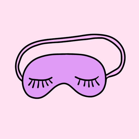Sleeping mask hand drawn illustration violet on pink cartoon minimalism styleのイラスト素材