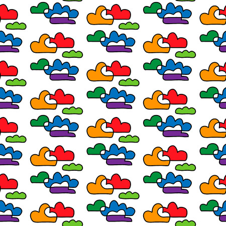Colorful rainbow contour clouds hand drawn seamless pattern cartoon minimalismのイラスト素材