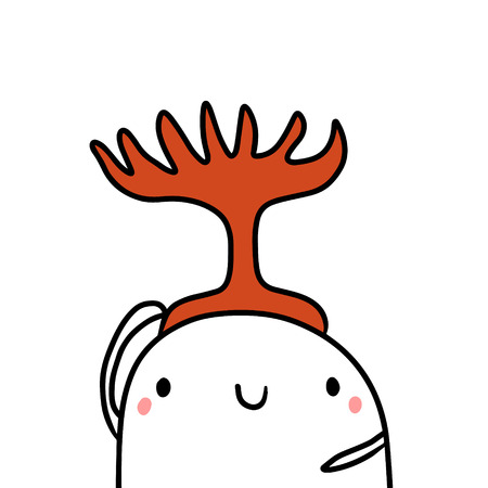 Horns on a head of cute marshmallow hand drawn illustration cartoon minimalismのイラスト素材