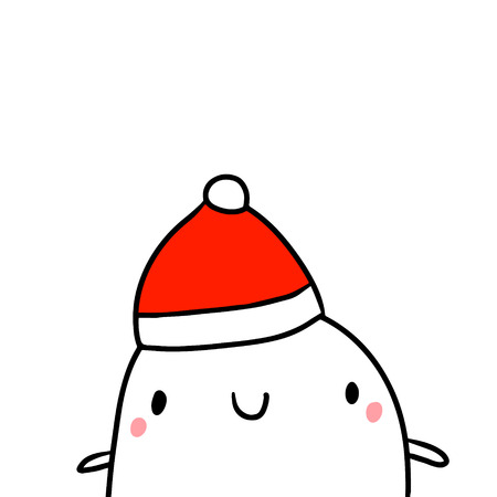 Christmas hat hand drawn illustration with cute marshmallow cartoon minimalismのイラスト素材