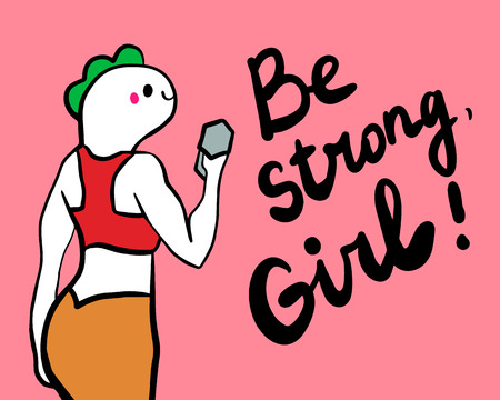 Be strong girl hand drawn illustration with marshmallow and fitness cartoon minimalism with letteringのイラスト素材