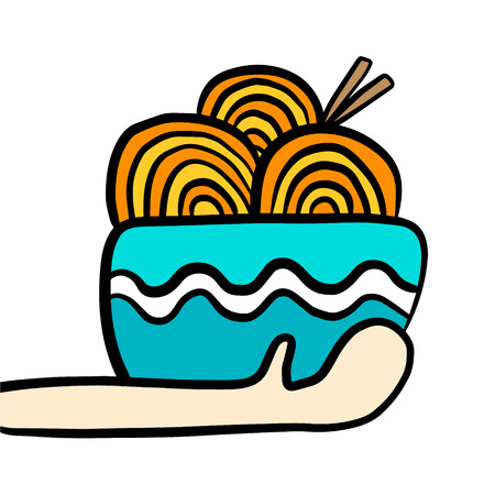 Ramen traditional japanese food hand drawn illustration cartoon minimalismのイラスト素材