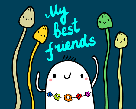 My best friends hand drawn illustration with cute marshmallow cartoon minimalismのイラスト素材