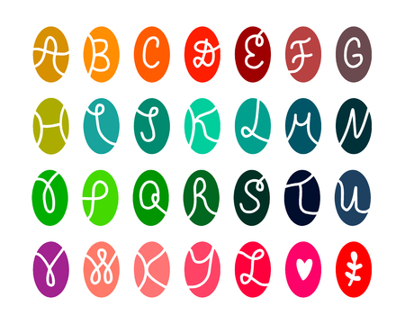 Hand drawn colorful alphabet font in cartoon style minimalism design. Latin letters rainbowのイラスト素材