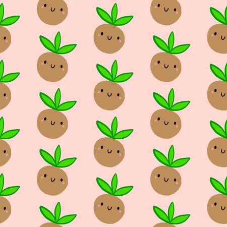Kokedama hand drawn seamless pattern in cartoon style