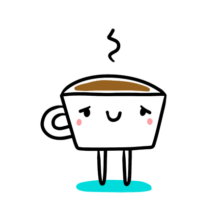 Cute smiling cup of cappuccino hand drawn illustration cartoon minimalism styleのイラスト素材