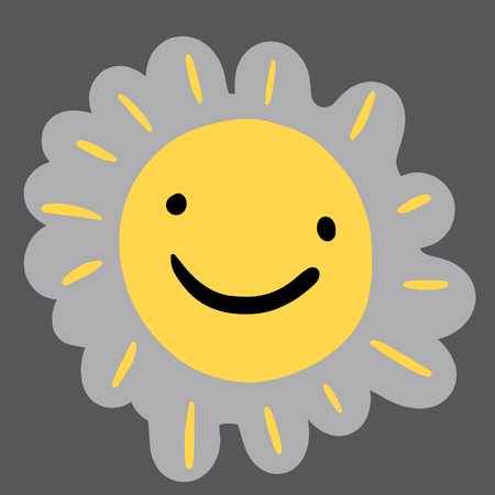 Cute smiling sun emoji hand drawn sticker yellow colorのイラスト素材