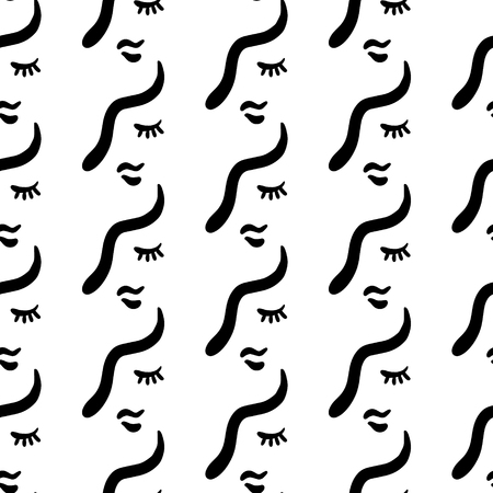 Women face hand drawn line art illustration for seamless pattern cartoonのイラスト素材