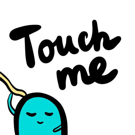 Touch me hand drawn illustration with cute blue monsterのイラスト素材
