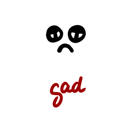 Sad hand drawn face in cartoon style with lettering black white and redのイラスト素材