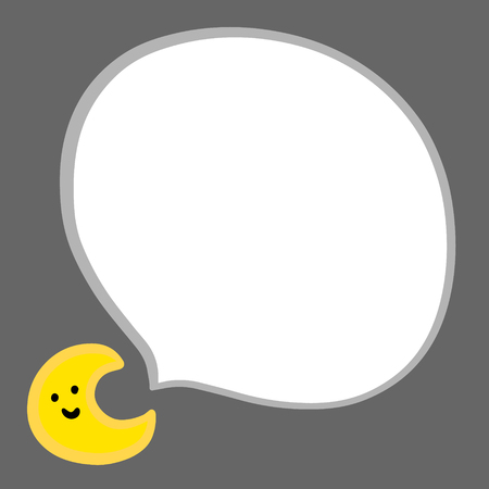Yellow moon and speech bubble hand drawn illustration in cartoon style minimalism for kids room and interiorのイラスト素材