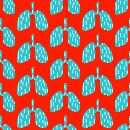 Lungs blue and turquoise hand drawn seamless pattern in cartoon style red font minimalismのイラスト素材