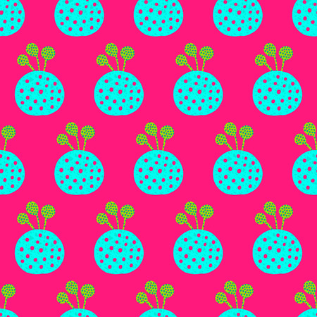 Blue and turquoise green pink hand drawn seamless kokedama pattern ornamentのイラスト素材