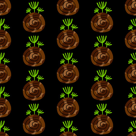 kokedama seamless hand drawn pattern. Ball of soil covered with moss. Traditional japanese decorative plant on dark fontのイラスト素材