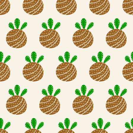kokedama seamless hand drawn pattern. Ball of soil covered with moss. Traditional japanese decorative plant green and brow colorsのイラスト素材