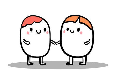 Tow cartoon man holding hands. Minimalism vector illustration. Friendship and tender feelings. Support help.のイラスト素材