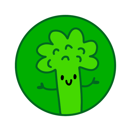 Green smiling broccoli hand drawn in cartoon style for food stores diet programmers and vegansのイラスト素材