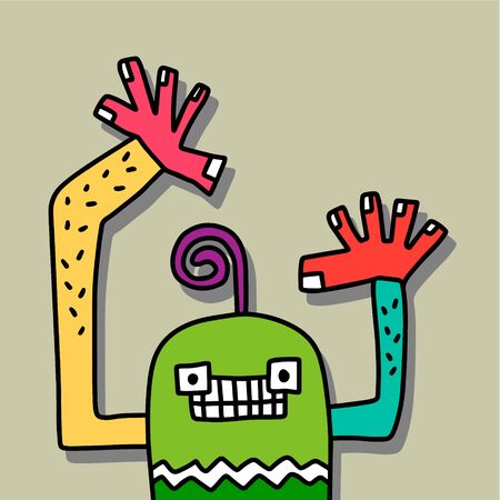 Colorful monster hand drawn vector illustration in cartoon style. Sticker or print for t shirt minimalismのイラスト素材
