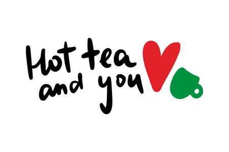 Hot tea and you heart symbol cup silhouette hand drawn letteringのイラスト素材
