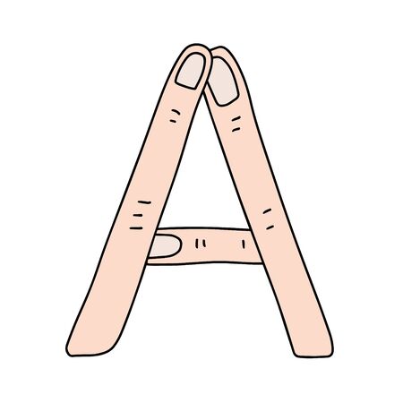 A lettering finger form hand drawn vector illustration element of alphabet abc skin colorのイラスト素材