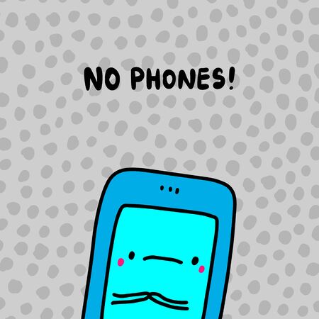 No phones warning poster sign hand drawn vecot illustration in cartoon style comic gadget textured background kawaii styleのイラスト素材