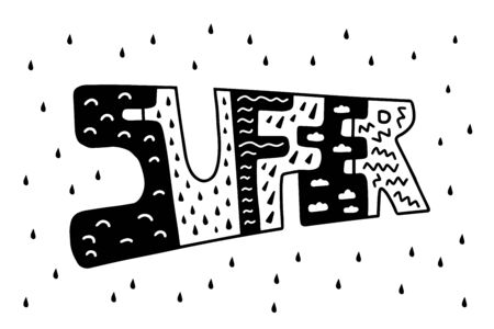 Suffer hand drawn vector lettering in cartoon comic style black white contrast pain emotionのイラスト素材