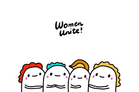 Women unite hand drawn vector illustration in cartoon comic style people power posterのイラスト素材