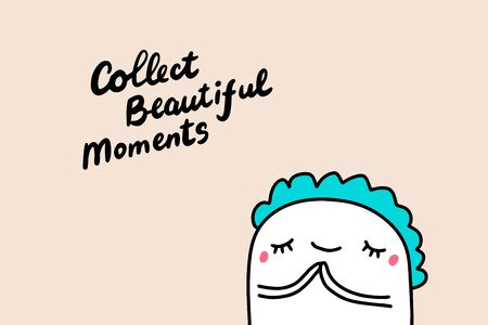 Collect beautiful memories hand drawn vector illustration with cartoon comic man letteringのイラスト素材