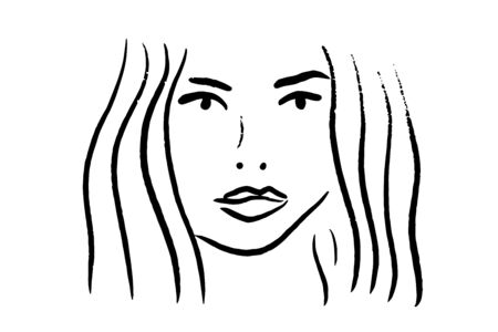 Black and white portrait of beautiful woman line art hand drawn vector background wallpaperのイラスト素材