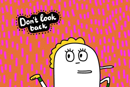 Don't look back hand drawn vector illustration with cute cartoon man running letteringのイラスト素材