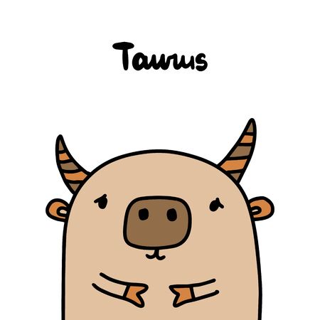 Taurus hand drawn vector illustration in cartoon comic style zodiac sign wild animal with hornsのイラスト素材