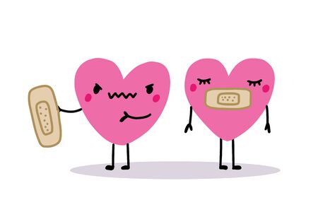 Tyrant heart form closes mouth of victim by patch hand drawn vector illustration in cartoon comic style print posterのイラスト素材