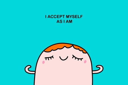 I accept myself hand drawn vector illustration in cartoon comic style man cheerful poster printのイラスト素材