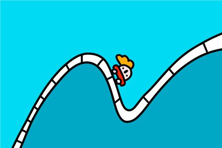 Rollercoaster hand drawn vector illustration in cartoon comic style man driving down after climbing up business metaphore prints posters cardsのイラスト素材