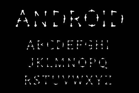 Android hand drawn vector font type in cartoon comic style black whiteのイラスト素材