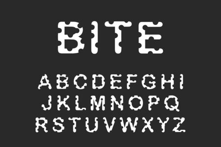 Bite hand drawn vector type font in cartoon comic style black white contrastのイラスト素材
