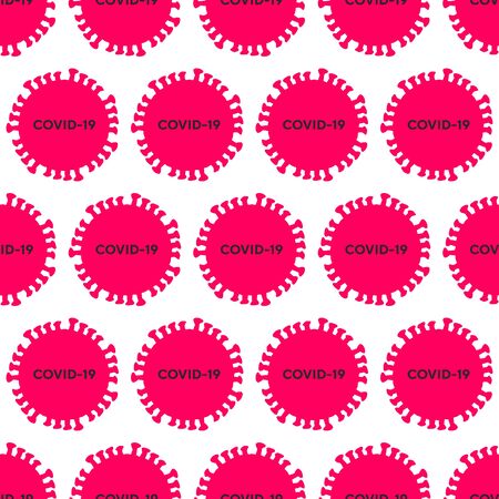 Red and white hand drawn vector seamless pattern in cartoon comic stlye vibrant covid-19 coronavirus formのイラスト素材