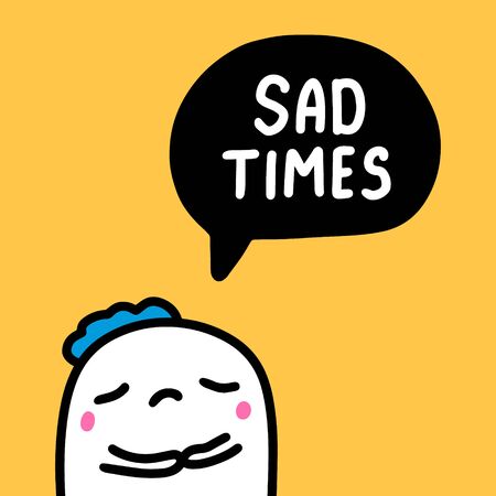 Sad times man with speech bubble hand drawn vector illustration in cartoon comic style isoaltion quarantine coronavirus covid-19のイラスト素材