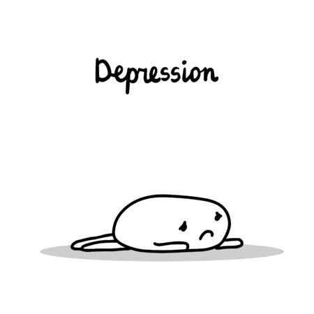Depression hand drawn vector illustration in cartoon comic style autism symptom man sad awareness poster print cardのイラスト素材