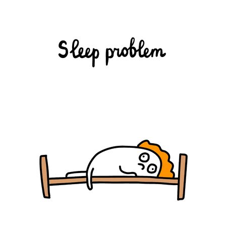 Sleep problem hand drawn vector illsutration in cartoon comic style man insomnia autism symptom awareness print poster cardのイラスト素材