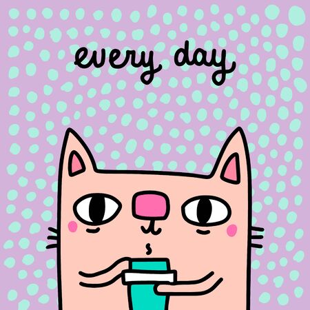 Every day drinking coffee hand drawn vector illustration in cartoon comic style cad holding cup hot textured background wallpaper print poster cardのイラスト素材