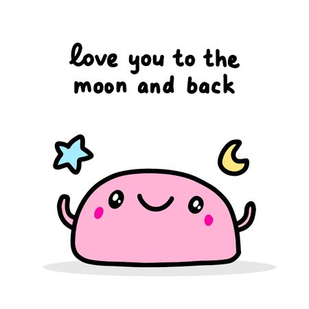 Love you to the moon and back hand drawn vector illustration in cartoon comic style pink cheerful dessert moon spaceのイラスト素材