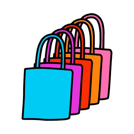 Bag shooper sale banner in cartoon comic style doodle icon hand drawnのイラスト素材